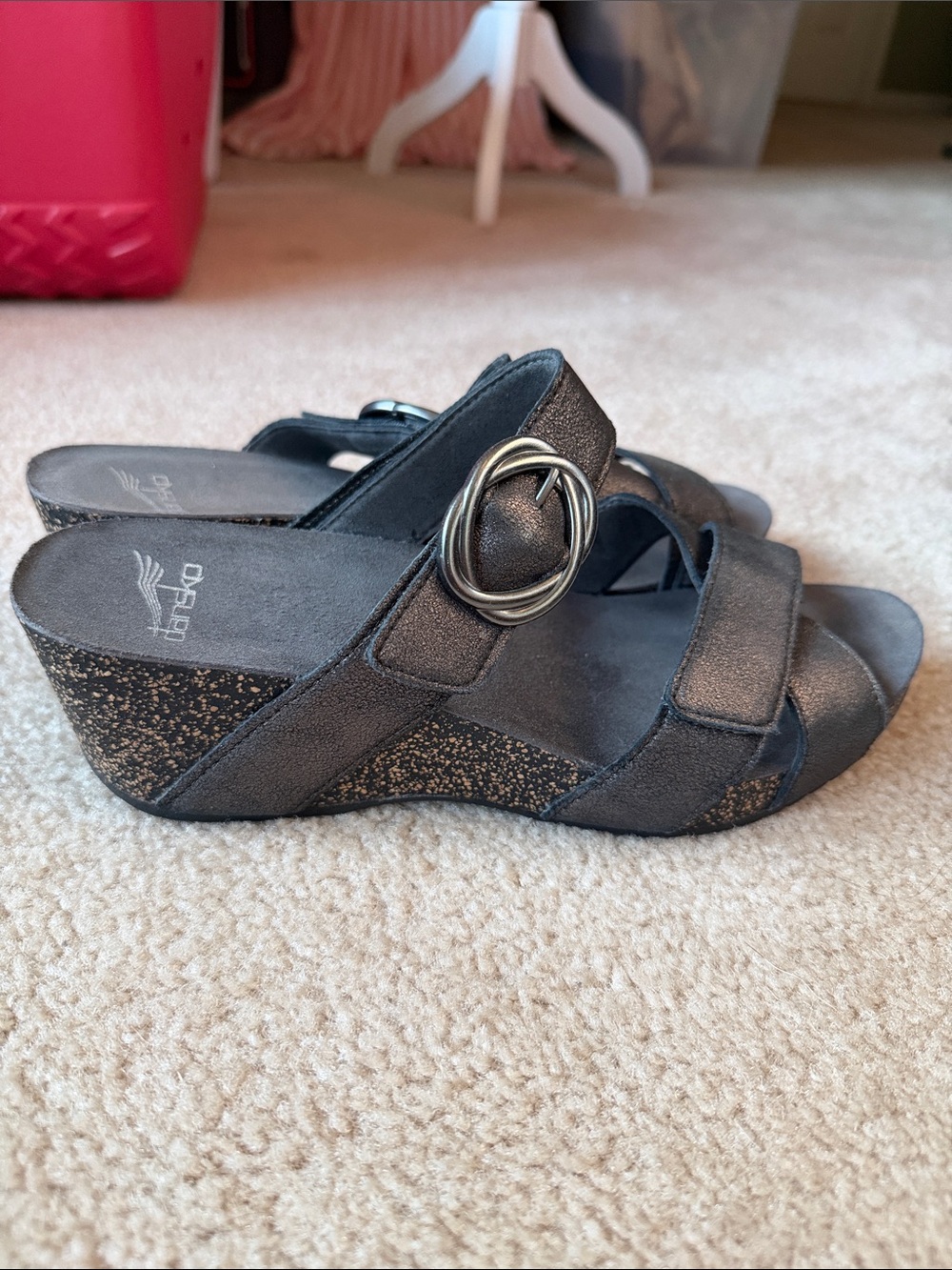 Dansko Wedge Slide Sandals with Decorative Buckle